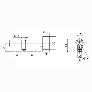 DORMA Цилиндровый механизм CBR-1 80 (45х35В) ключ/вертушка, никель #225114